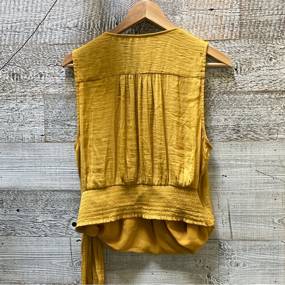 Rachel Zoe | Faux-Wrap Sleeveless Top w/ Smocking - M/L, Yellow - Picture 5 of 9